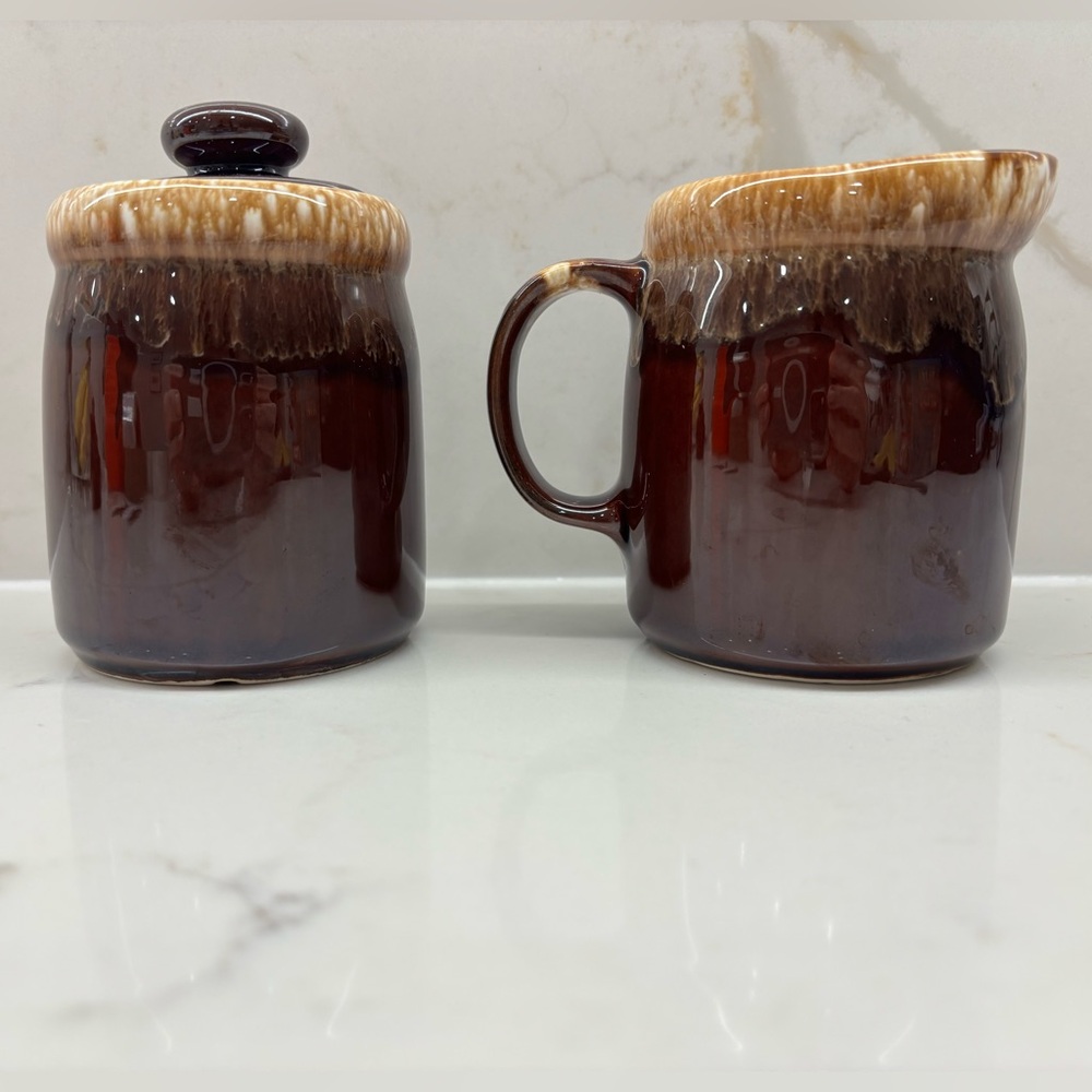 Vintage McCoy Brown Drip Ware Sugar and Creamer Set 1414 USA